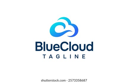 Abstract blue cloud logo design. Sky clouds hosting or storage vector design