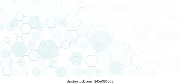 Abstract blue color background from hexagons and lines. Hexagonal chemical or biotechnology cover design.