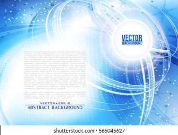 Abstract blue color background with lighting effect. Winter futuristic shiny card. Cover design template layout for corporate business book, booklet, brochure, flyer, poster. Vector
