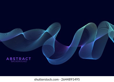 Las líneas de fondo de color azul abstracto forman líneas ondulatorias en un estilo minimalista sobre un fondo azul oscuro.