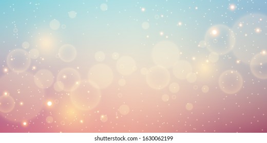 Abstract blue color blurred background with circles bokeh and glitter sparkle light. Cosmos. Holiday. Panorama.  EPS 10