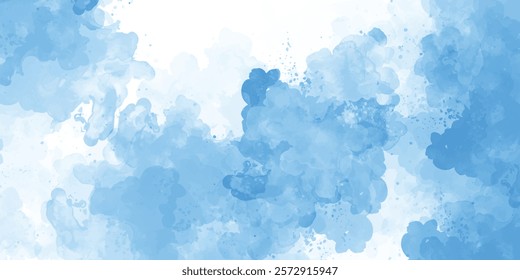 Abstract blue color clouds background, Vibrant clear blue sky with puffy and blurry natural clear clouds, watercolor background 