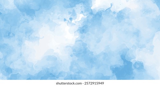 Abstract blue color clouds background, Vibrant clear blue sky with puffy and blurry natural clear clouds, watercolor background 