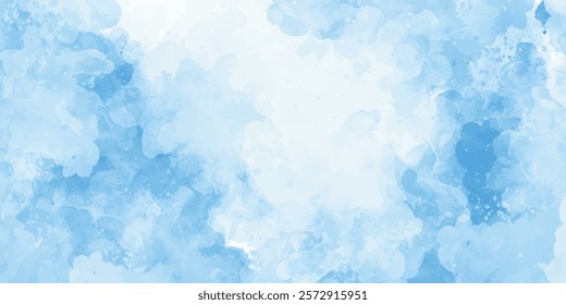 Abstract blue color clouds background, Vibrant clear blue sky with puffy and blurry natural clear clouds, watercolor background 
