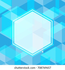 Abstract blue color geometric shape with white hexagon as copy space area background