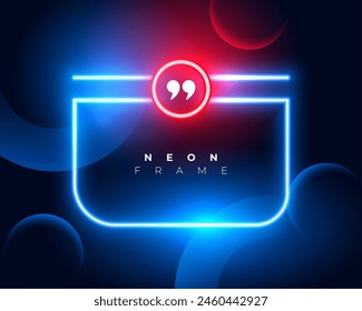 abstract blue color glowing neon frame with quotation mark vector 