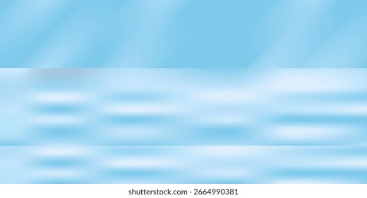 Fundo de estúdio de gradiente de cor azul abstrato para apresentação do produto. Quarto vazio com sombras de janela e flores e folhas de palma 