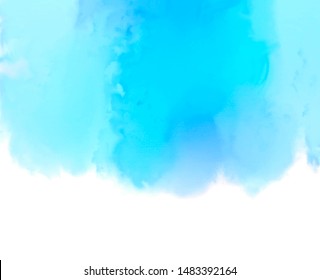 Abstract blue color hand drawn vector drip banner, wallpaper. Watercolor paper texture grunge smudges background, art design, card, print, illustration