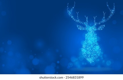 Abstract blue color Happy new year and Christmas card with Magic Deer gold color background. vector illustration