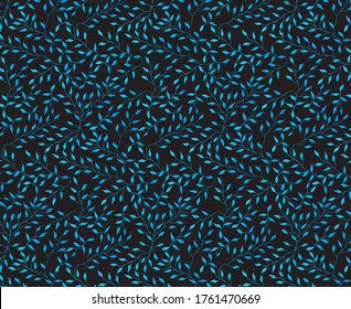 Resumen de la hoja de color azul transparente vector de patrón sin soldadura sobre fondo negro.