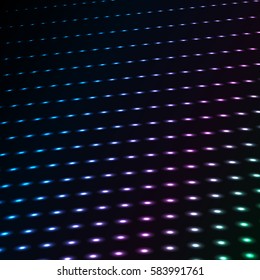 Abstract blue color neon dots, dotted technology background. Glowing particles, led light pattern, futuristic texture, digital vector design.