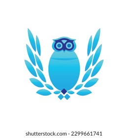 Abstract blue color owl logo, flying bird with wings, suitable as corporate business label or sign, simple and minimal style