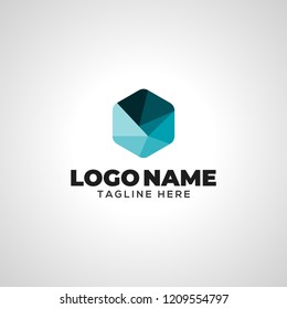 Abstract Blue Color Polygonal Shape Logo Design for Technology Company