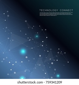 Abstract blue color science background with connection dots and lines.