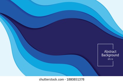 Abstract blue color shades paper cut shapes Vector illustration background design for banner.