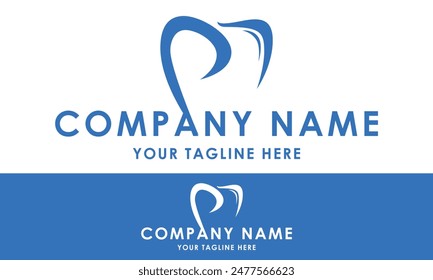 Abstract Blue Color Tooth Dental Clinic Logo Design Concept