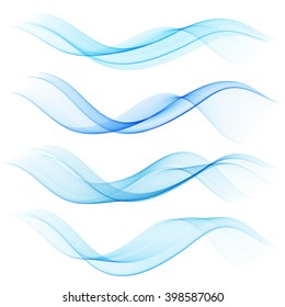 Abstract blue color wave design element. Set Blue wave