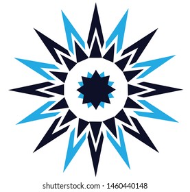 Abstract blue colored crystallic 16 pointed compass chaos sun star symbol icon logo