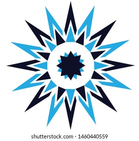 Abstract blue colored crystallic 16 pointed compass chaos sun symbol icon logo
