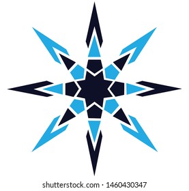 Abstract blue colored crystallic 8 pointed compass chaos sun star symbol icon logo