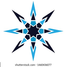 Abstract blue colored crystallic 8 pointed compass sun star symbol icon logo