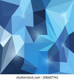 Abstract blue colored vector triangular polygonal geometric background with glaring lights for use in design for card, invitation, poster, banner, placard or billboard cover