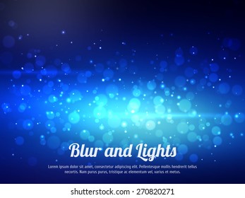 Abstract blue colorful bokeh background. Festive background with defocused lights. Magical background with colorful bokeh.