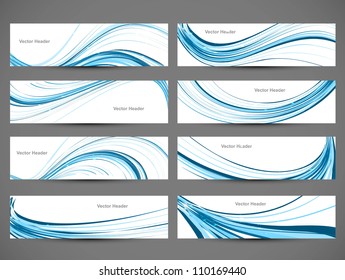 abstract blue colorful shiny line header wave set vector