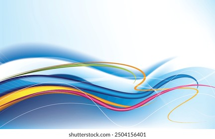 Abstract blue and colorful wave technology retro background. Modern dynamic wave pattern. Suitable for website, poster, brochure, banner, flyer