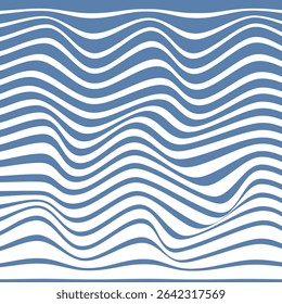 abstract blue colour horizontal thik to thin envolbe distorting wave line pattern with white background