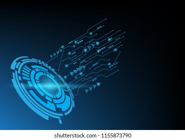 Abstract blue computer technology background with circle tech and circuit board , Vector illustration
