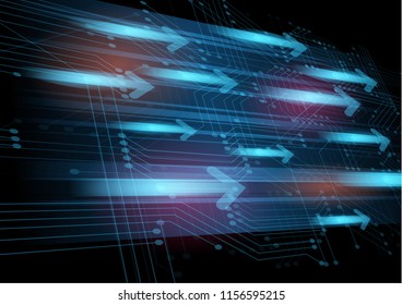 Abstract blue computer technology background with arrows and circuit board , Vector illustration
