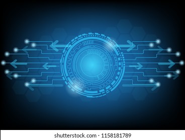 Abstract blue computer technology background with circle tech and circuit board , Vector illustration
