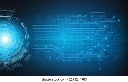 Abstract blue computer technology background with circuit board and  circle tech.Vector illustration
