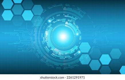 Resumen del fondo de la tecnología informática azul con tarjeta de circuitos y tecnología de círculo.Ilustración vectorial