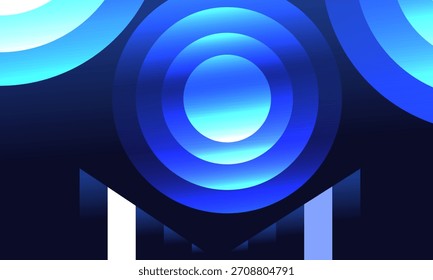 Abstract Blue Concentric Circles and Geometric Shapes Tech Background