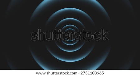 Abstract blue concentric circles ripple. Glowing blue rings. Minimalist abstract background. Dark abstract soud wave background. 