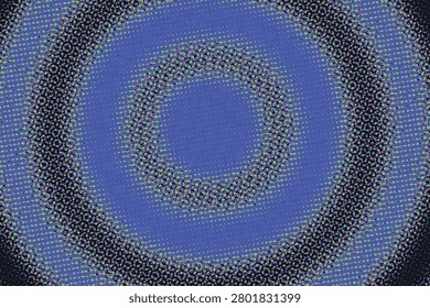 Abstract blue concentric halftone pattern with black dots