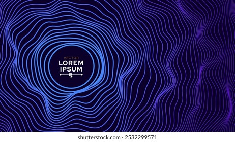 Resumo Blue Concentric Wavy Circles Digital Tech ou ciência fundo. Pesquisa médica ou Inovação Moderna Online Webinar Presentation Event. Vetor de conferência ou fórum. Efeito Ondulação De Onda Sonora.