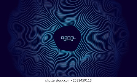 Abstract Blue Concentric Wavy Circles Digital Tech or Science Background. Medical Research or Modern Innovation Online Webinar Presentation Event. Conference or Forum Vector. Sound Wave Ripple Effect.