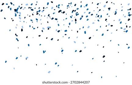 Abstraktes blaues Konfetti auf weißem Hintergrund.  Perfekt für feierliche Designs, Hintergründe oder das Hinzufügen einer festlichen Note zu Ihren Projekten.  Evoziert Freude, Feiern und Freiheit.