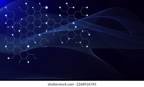 Abstract blue connection hexagon technology with glowing effect particle. Innovation communication technology concept background. Vector illustration.