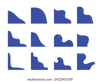 Abstract Blue Corner, Aesthetic Element Shape. Organic Corner Border Decoration, Vector Illustration