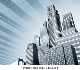 Abstract blue corporate city skyscraper business background