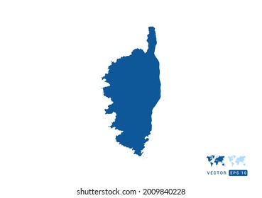Resumen del vector del mapa azul Córcega sobre fondo blanco.