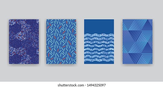 Abstract blue covers. Geometric vector patterns
