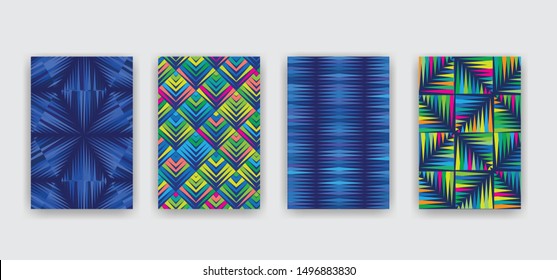 Abstract blue covers. Geometric vector patterns