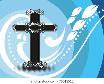 abstract blue creative artwork background with isolated decorated cross