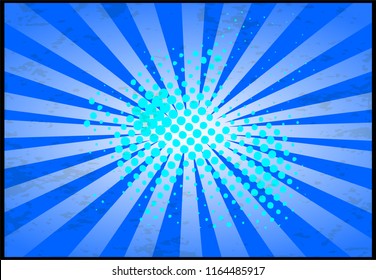 Abstract Blue Creative concept vector comics pop art style blank layout template with clouds beams and isolated dots pattern on background. For Web and Mobile Applications, illustration template desig