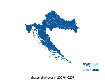 Resumen del vector del mapa de Croacia azul sobre fondo blanco.